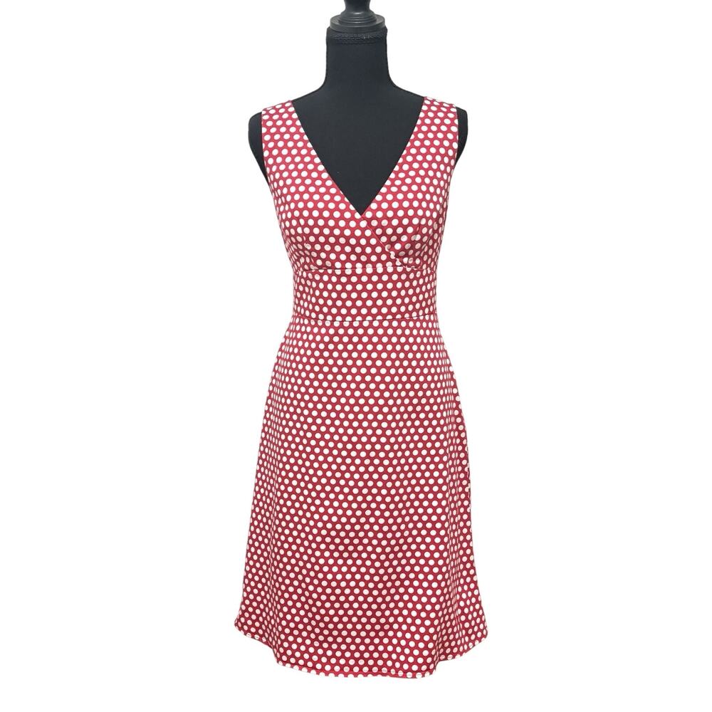 Spense Red White Polka Dot Fit Flare Dress Women 8 V Neck Pin Up Retro